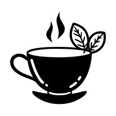 Minimalist Black and White Vector Illustration of a Cup of Herbal Tea