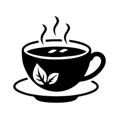 Stylized image of a teacup filled with tea and showing steam