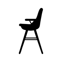 Minimalist black silhouette illustration of a child's highchair with armrests and legs