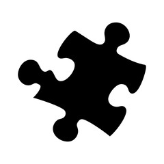A black puzzle piece isolated on white background represents completion and success