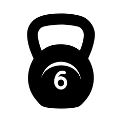 Black silhouette kettlebell with white number six symbol for fitness training