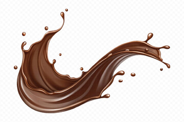 realistic liquid chocolate splash in wave style isolated on transparent background
