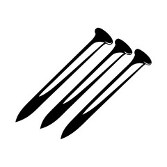 Three black silhouette nails with a perspective view isolated on white background