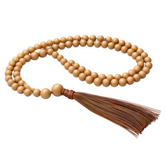 A string of wooden beads with a tassel, perfect for meditation and spiritual practices. The beads are arranged in a circular pattern, representing the cycle of life and the pursuit of inner peace