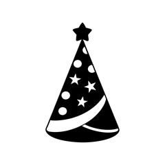 Festive Black Party Hat with Star Topper and Cheerful Decorations