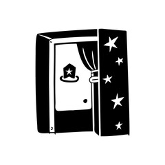 A retro photo booth in black and white with star design