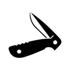 Black and white pocket knife in opened state with blade visible