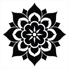 Elegant Black and White Floral Emblem with Symmetrical Line Art Design