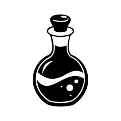 Simple Black and White Potion Bottle Illustration with Dark Mysterious Liquid