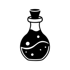 Mysterious black potion inside a bottle with yin and yang symbol