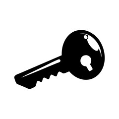 A bold simple black and white illustration of a house key