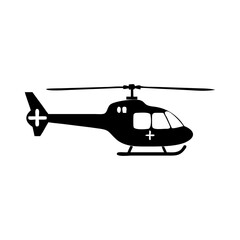 Black silhouette of an ambulance helicopter with crosses for medical transport