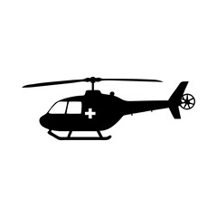 Silhouette of an emergency medical services helicopter with rescue cross symbol