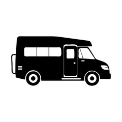 Black and white silhouette of a modern camper van for traveling