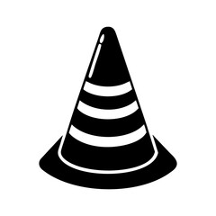 Black and white illustration of a traffic cone with horizontal stripes