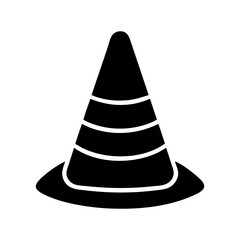 Striking Black Traffic Cone Silhouette with Bold Circular Stripes on White Backdrop