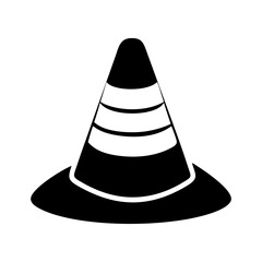 Monochrome illustration of a construction traffic cone road safety equipment symbol
