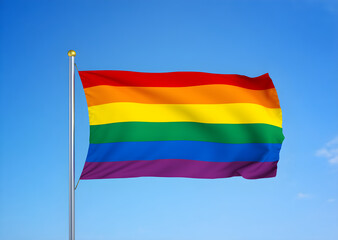 Obraz premium a rainbow flag in front of blue sky, a symbol of diversity and gender freedom