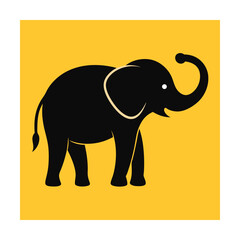Simple illustration of a black elephant on a bright yellow square background