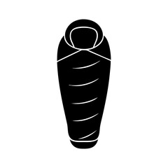 Black and white silhouette of a sleeping bag for camping trips
