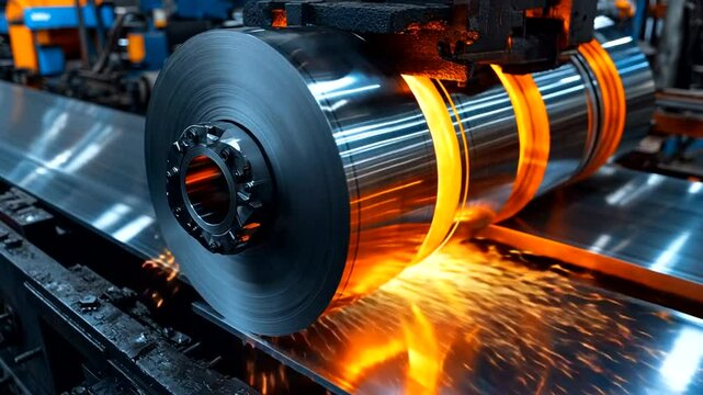Metal sheet being processed in a rolling mill