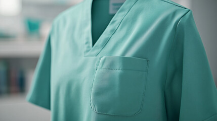 Zoom in a medical uniform doctor nurse technical speacialist clothes in hospital for logo mock up green color