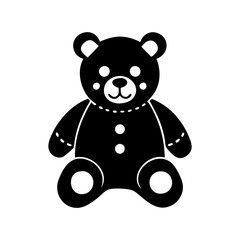 Whimsical black and white teddy bear illustration with stitched details and buttons