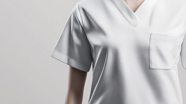 Zoom in a medical uniform doctor nurse technical speacialist clothes in hospital for logo mock up white color