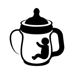 Silhouette Image of a Baby Inside of a Bottle with Handles Icon