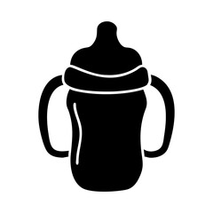 Simple vector silhouette image of a baby bottle with handles isolated