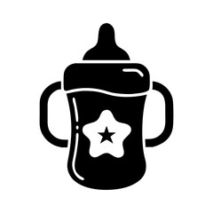 Black and white baby bottle with star design and ergonomic handles