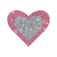 Vector glitter pink  silver heart.  Shiny heart isolated on white background. Glitter sticker. Valentine's Day Design Elements