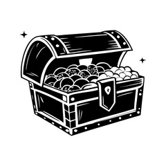 A Monochrome Treasure Chest Overflowing with Gold and Jewels, Ready for Adventure