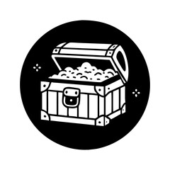 Stylized open treasure chest filled with gold, on a solid black background