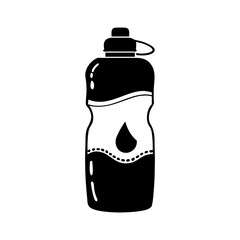 Stylized black and white image of a water bottle with liquid