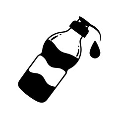 Black and white graphic illustration of liquid dispenser with a falling drop