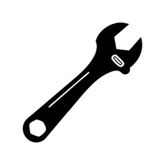 Silhouette of a black adjustable wrench or spanner on a white background