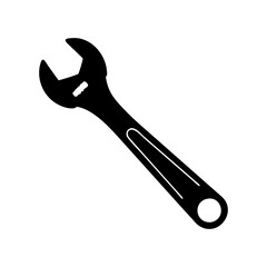 Black and white illustration of an adjustable wrench for construction work