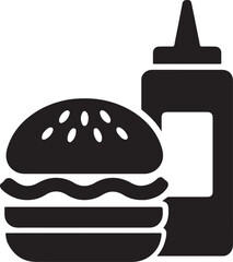 Silhouette vector EPS of burger and ketchup bottle combo, ideal for fast food branding, restaurant menus, and condiment-themed food designs.