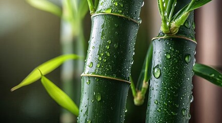 Obraz premium Close-up of wet bamboo stalks