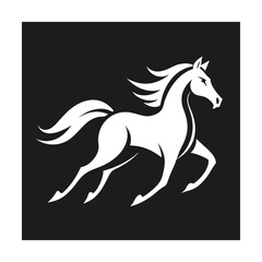 Silhouette of a majestic horse galloping silently against a black background design