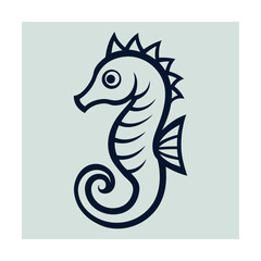 Simple navy blue seahorse illustration against a pale gray background for design elements