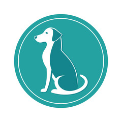 Stylish and minimalist sitting dog icon within a teal circle for branding and design