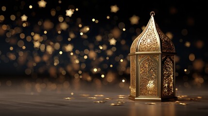 Golden lantern with twinkling lights