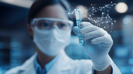 Profesional en laboratorio realizando análisis con tubo de ensayo — ciencia, salud e innovación