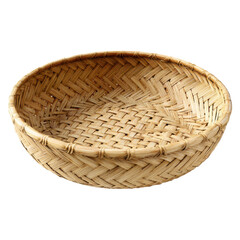 Artisan Crafted Basket: A meticulously woven wicker basket with an intricate, textured pattern stands as a testament to time-honored craftsmanship , isolated on transparent or white background, png. 