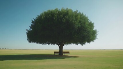 A Large Tree Providing Shade Over a Wooden Park Bench