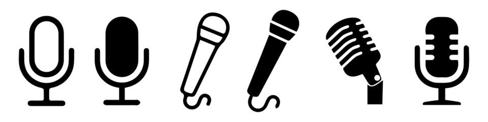Microphone Vector Illustration Icons Set. Variant Microphone Icons for Podcast, Karaoke, Web and Mobile Use.