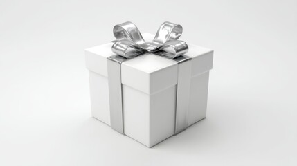 White gift box with silver ribbon (1)