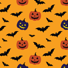 Halloween Pumpkins and Bats Repeating Pattern